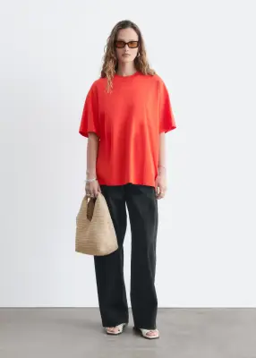 T-shirt oversize en coton - Rouge vif — photo 3