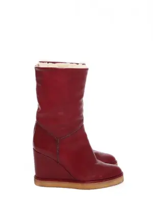 Bottes compensées en cuir bordeaux et shearling blanc crème Prix boutique 1000€ Taille 37 — photo 1
