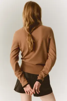 Pull à encolure en V - Beige foncé — photo 3