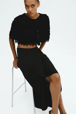 Jupe asymétrique avec panneau drapé - Noir — photo 1