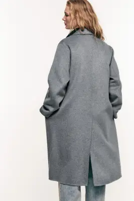 Manteau fait main en laine mélangée - Gris — photo 3