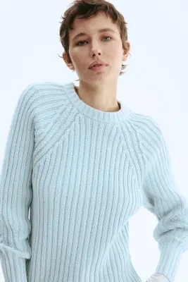 Pull en maille côtelée - Bleu clair — photo 2