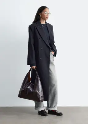 Manteau croisé en coton et en laine - Marron foncé — photo 5