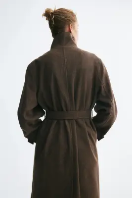 Manteau à col entonnoir avec ceinture à nouer - Taupe foncé — photo 4