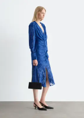 Robe en mélange de mousseline et de soie - Bleu/Imprimé floral — photo 4