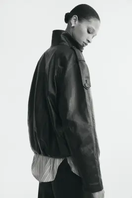Veste oversize en tissu enduit - Marron foncé — photo 3