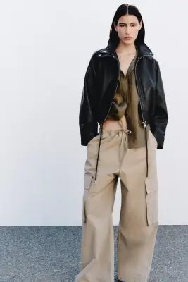 Veste oversize en cuir - Marron foncé — photo 1