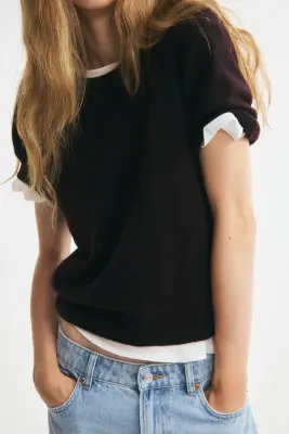 T-shirt en maille - Violet foncé — photo 1