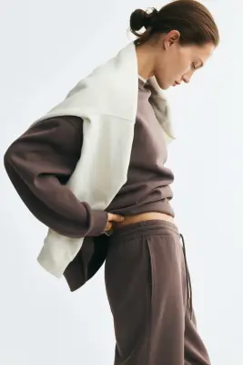 Pantalon en molleton de coton mélangé - Taupe foncé — photo 2