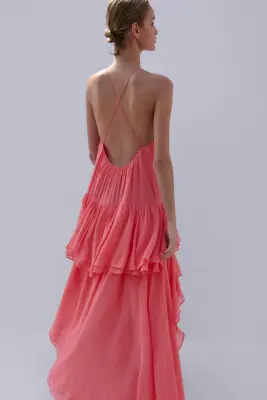 Robe asymétrique à étages - Rouge framboise — photo 2