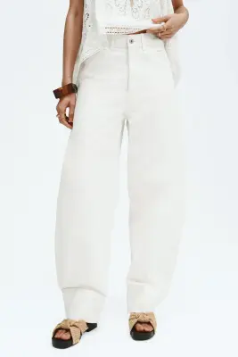Barrel Leg Regular Waist Jeans - Crème — photo 1