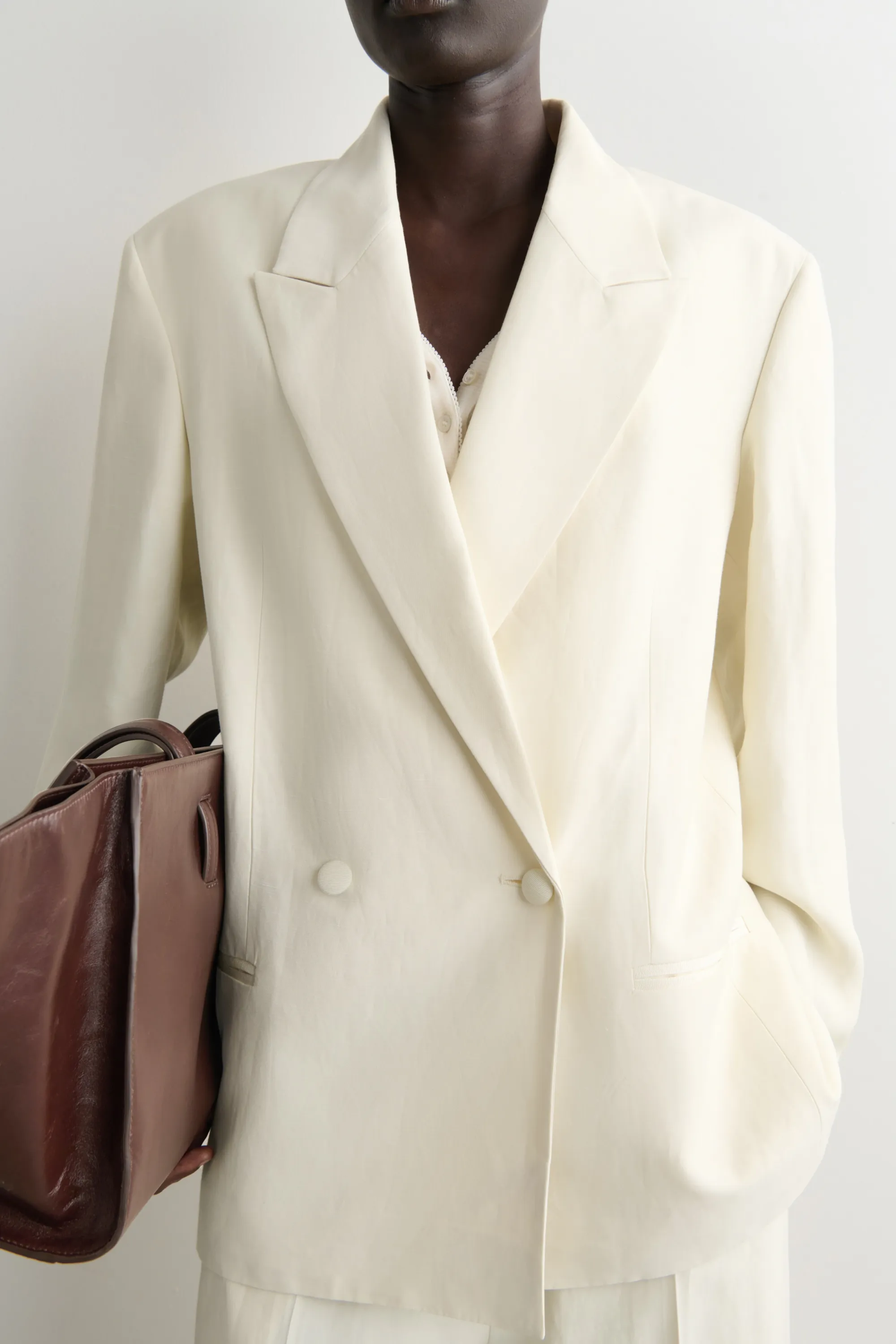 BLAZER DE SMOKING EN MÉLANGE DE LIN - ÉCRU