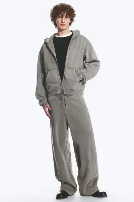 Sweat à capuche zippé carré - Gris délavé — photo 1