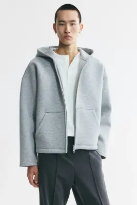 Veste à capuche zippée Oversized Fit en scuba - Gris clair chiné — photo 1
