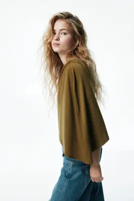 Top avec détail façon cape - Vert kaki foncé — photo 3