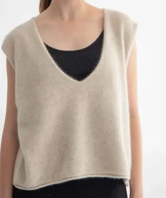 Pull sans manches col V Ivoire ref CT 26328 - CT PLAGE — photo 2