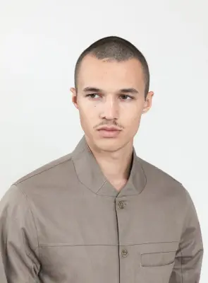 Murano Collar Overshirt in Khaki Cotton Gabardine