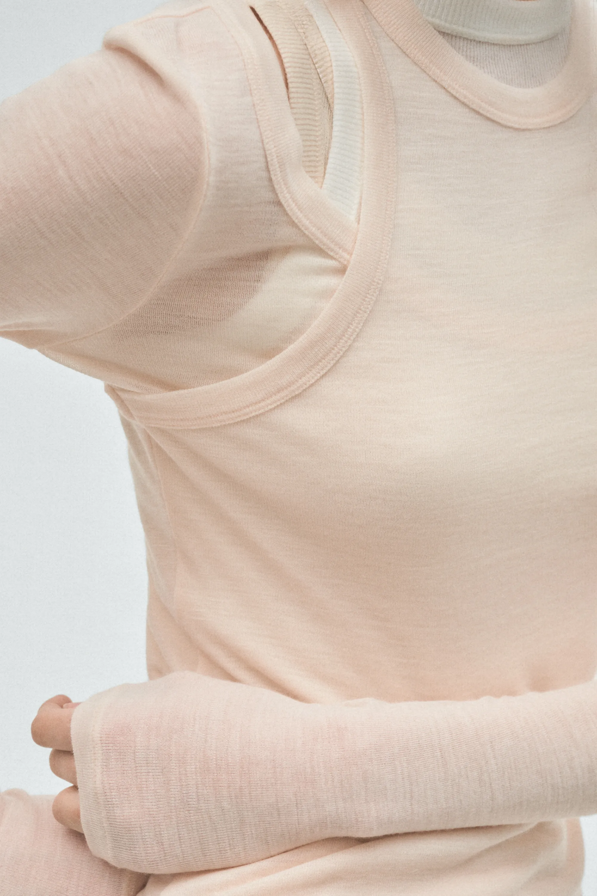 Top superposé en laine mérinos - Beige clair