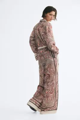 Pantalon en viscose mélangée avec taille élastique - Beige clair/motif cachemire — photo 2