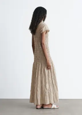 Robe longue à smocks - Beige/Rayures — photo 4