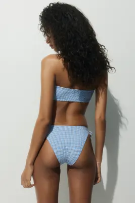 Bas de maillot Tanga à nouer - Bleu clair/carreaux — photo 1