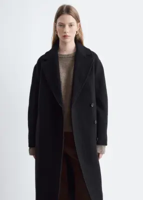 Manteau volumineux en laine avec ceinture - Noir — photo 1