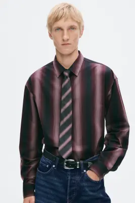 Chemise Regular Fit en coton pima - Bordeaux/rayé — photo 2