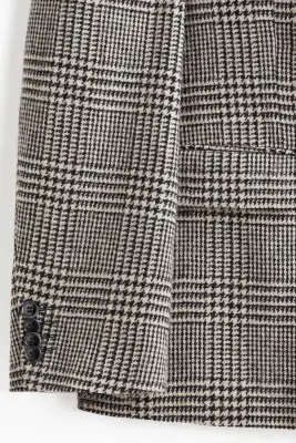 Veste Relaxed Fit en laine mélangée - Beige/carreaux noirs — photo 1