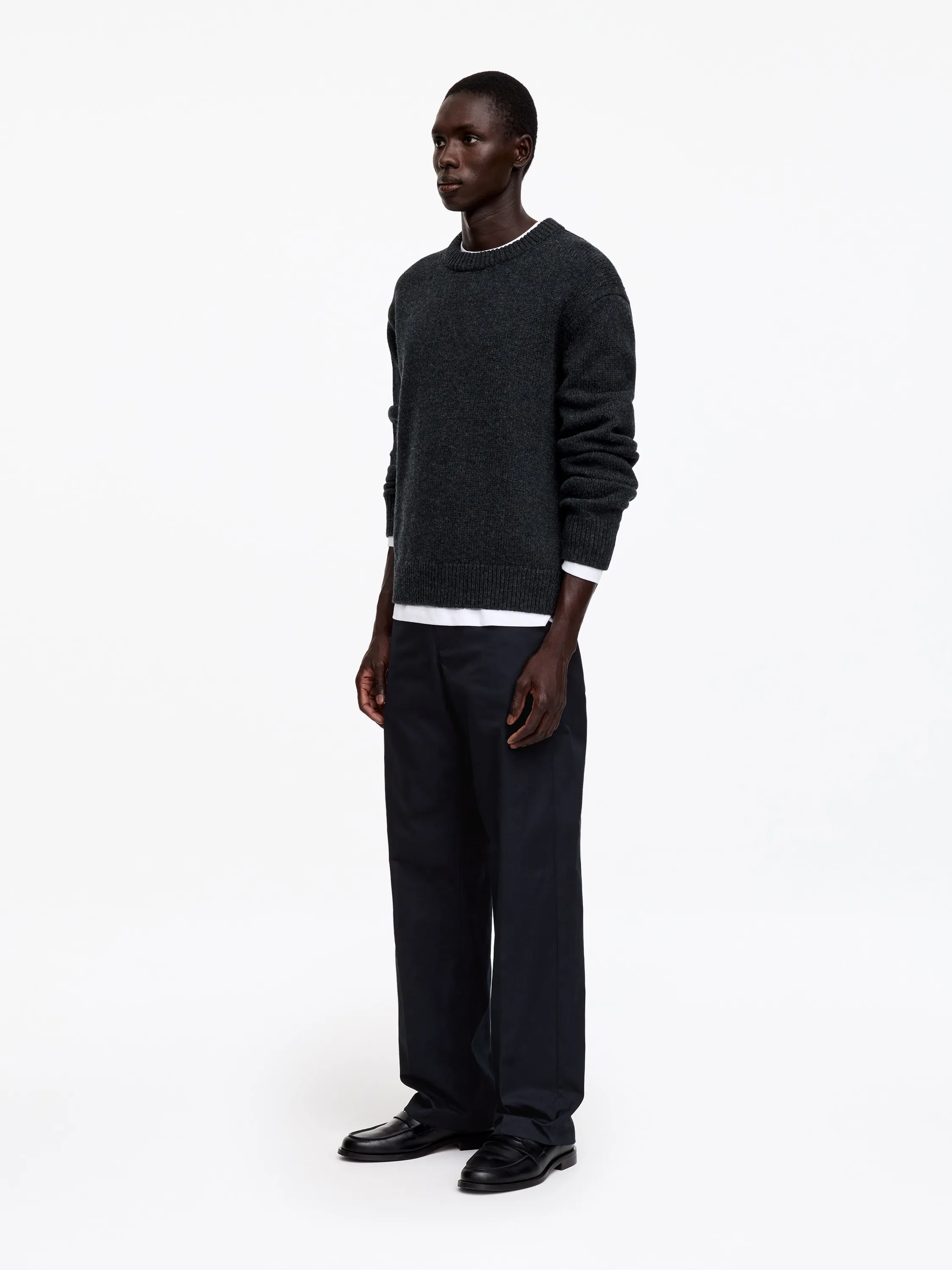 Pantalon décontracté en sergé de coton - Bleu foncé