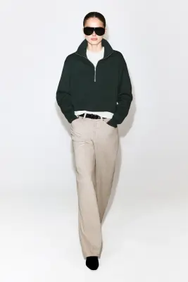 PULL EN MAILLE À COL CHEMINÉE DEMI-ZIPPÉ - VERT FONCÉ — photo 1