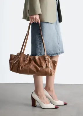 Sac porté épaule en cuir à silhouette basse - Marron Clair — photo 1