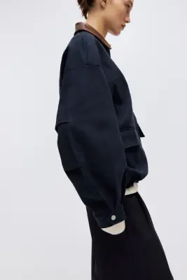 Veste oversize en twill - Bleu marine — photo 3