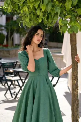Bardetta Linen Dress - Green — photo 6
