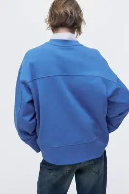 Sweat oversize en coton - Bleu — photo 3