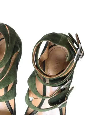 Sandales multi strap compensées en suede vert kaki Px boutique 600€ Taille 40 — photo 5