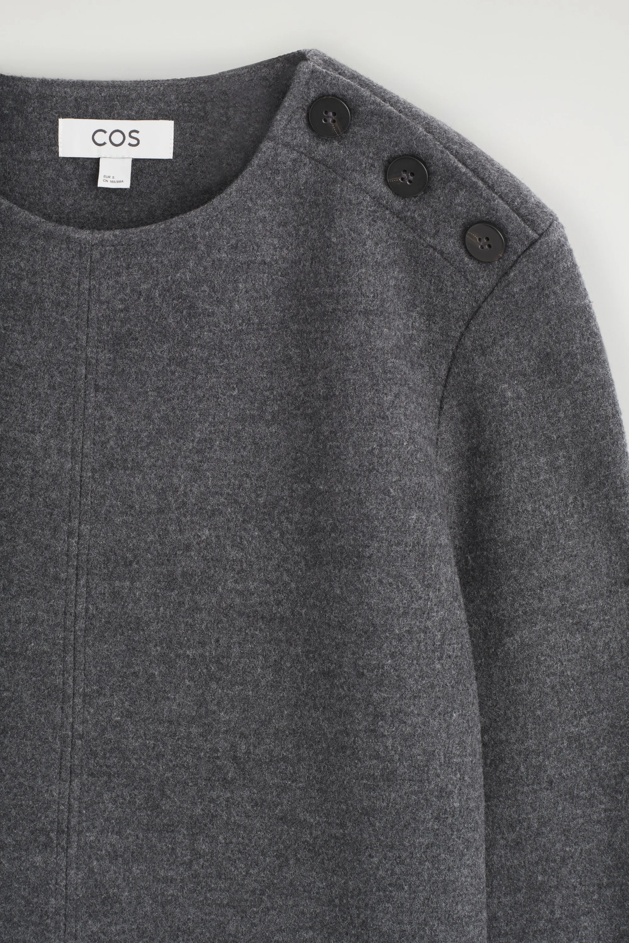 SWEAT EN LAINE BOUILLIE À DÉTAIL BOUTONNÉ - GRIS FONCÉ CHINÉ
