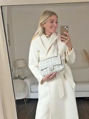 Sac classique timeless à rabat en tweed blanc bleu clair et jaune chaîne bandoulière argent — photo 3