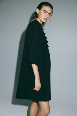 Knot-button tunic dress - Noir — photo 3