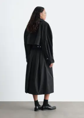 Manteau ceinturé à épaules larges - Noir — photo 5