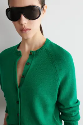 CARDIGAN EN MAILLE DE LIN - VERT — photo 3