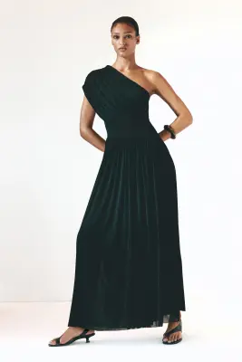 Robe asymétrique à effet drapé - Noir — photo 1