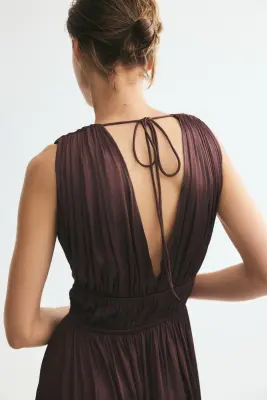 Robe drapée avec détail à nouer - Marron foncé — photo 3
