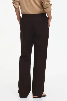 Pantalon Regular Fit en lin mélangé - Marron foncé — photo 3