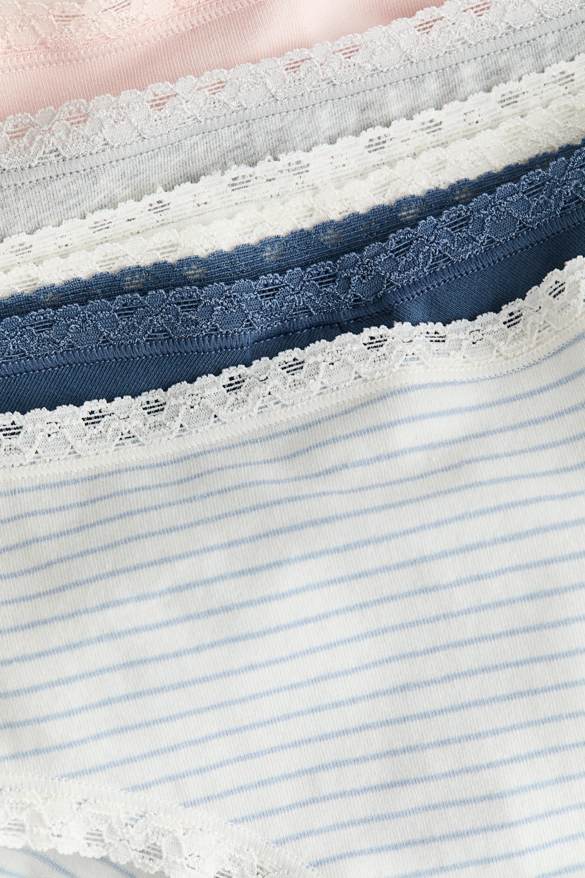 Lot de 5 culottes Hipster en coton - Rose poudré/rayures crème