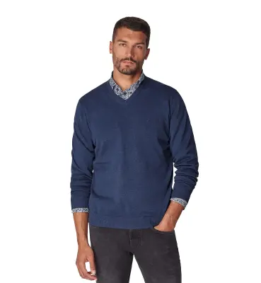 CASA MODA PULL  COL V COTON Bleu — photo 5