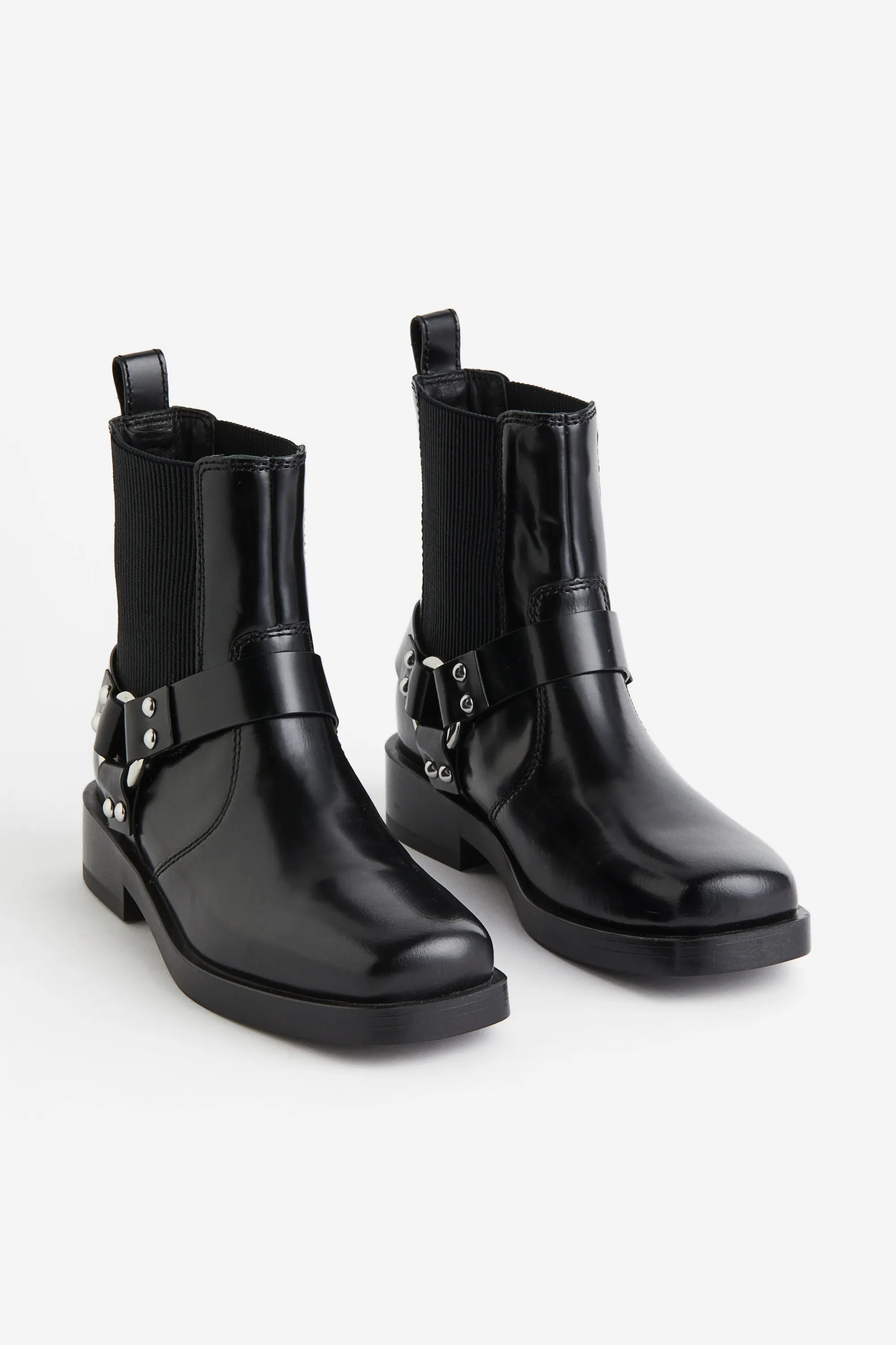 Bottines en cuir de style motard - Noir