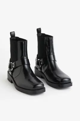 Bottines en cuir de style motard - Noir — photo 1
