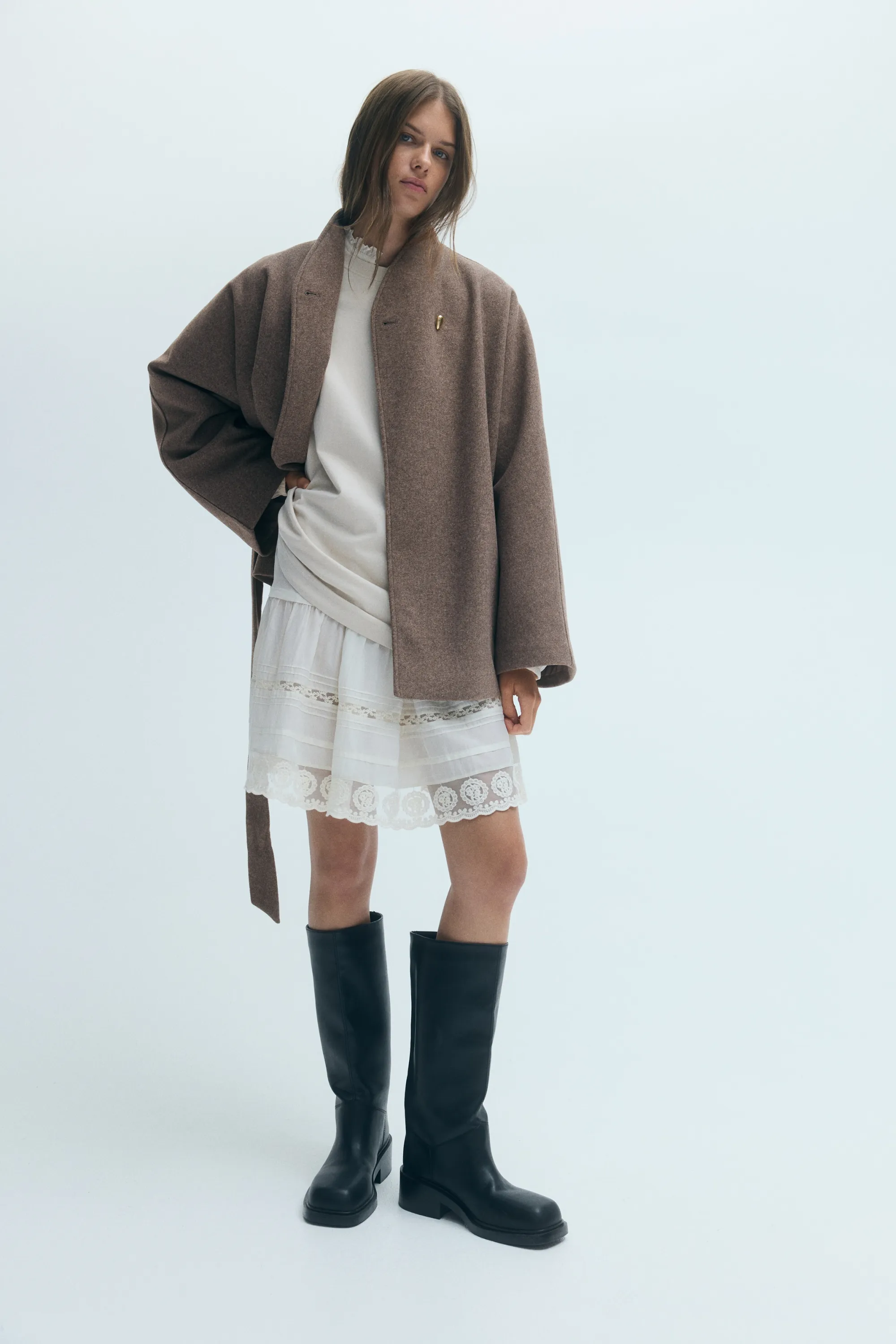 Manteau oversize en feutre - Taupe foncé