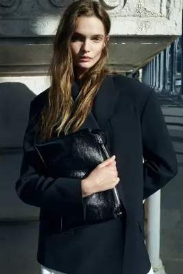BLAZER CROISÉ À DOUBLURE CONTRASTÉE - NOIR — photo 3