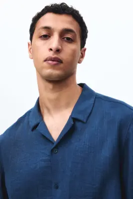 Chemise Relaxed Fit avec col cubain - Bleu foncé — photo 2
